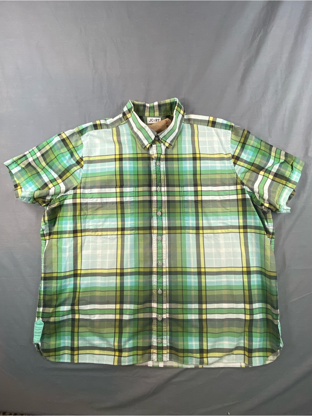 Vibrant Green/Yellow Plaid JC#RT short sleeve button down shirt XXL